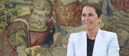 La presidenta de Navarra, Uxue Barkos, durante el encuentro que mantuvo con el Rey Felipe VI en julio.
