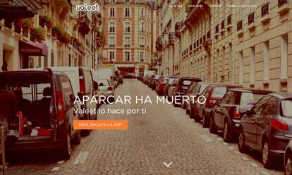 Pantallazo de la página web de la aplicación Valeet.