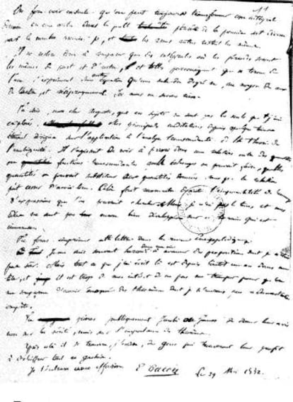 Última página de la carta que Galois escribió para su amigo Auguste Chevalier
