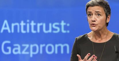 Margrethe Vestager explica la decisión sobre Gazprom en Bruselas.