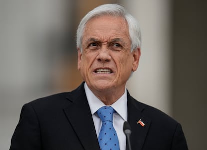 O presidente do Chile, Sebastián Piñera, durante entrevista coletiva na segunda-feira, no palácio de La Moneda.