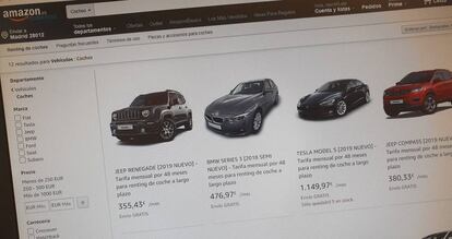 Web del nuevo servicio de alquiler de coches de Amazon.