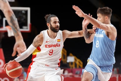 Ricky Rubio in action for Spain at the Tokyo Olympic Games. 