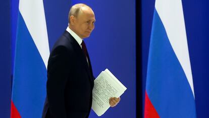 El presidente ruso, Vladímir Putin, antes de pronunciar su discurso sobre el estado de la nación, este martes.