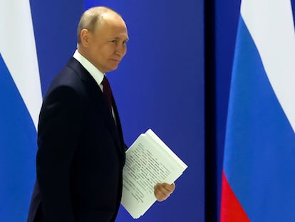 El presidente ruso, Vladímir Putin, antes de pronunciar su discurso sobre el estado de la nación, este martes.