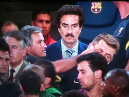 José Mourinho pokes Barça assistant coach Tito Vilanova in the eye during the end-of-game brawl in Camp Nou.