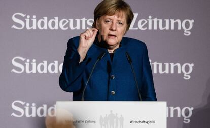 La canciller alemana, Angela Merkel, en un acto ayer.