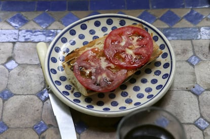 The tomatoes are grown on his own property.