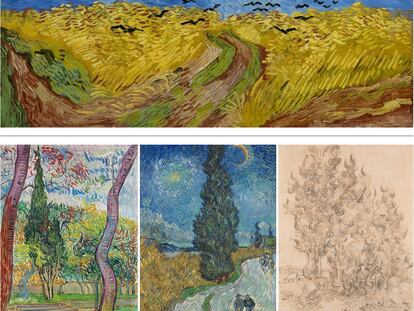 A composition of the Van Gogh works exhibited in Amsterdam (above) and New York (below).