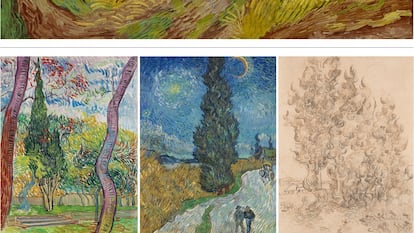 Composición con obras de Van Gogh expuestas en Amsterdam (arriba) y Nueva York (debajo).