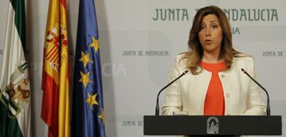 Susana D&iacute;az, durante la declaraci&oacute;n institucional de la Junta de Andaluc&iacute;a.