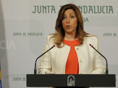 Susana D&iacute;az, durante la declaraci&oacute;n institucional de la Junta de Andaluc&iacute;a.