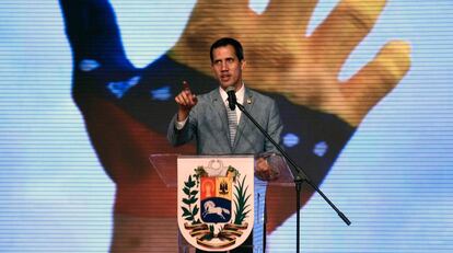 Juan Guaidó habla en la Universidad Central de Caracas el pasado 8 de febrero. Federico Parra (AFP)