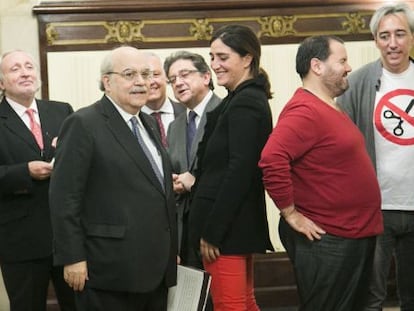 Mas-Colell esta mañana en el Parlamento catalán.