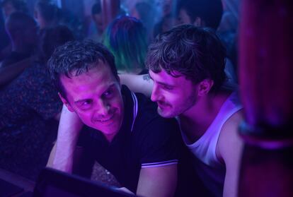 This image released by Searchlight Pictures shows Andrew Scott, left, and Paul Mescal in a scene from 'All of Us Strangers.'
