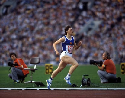 Marita Koch, en los 400m de los Juegos de Moscú 1980.