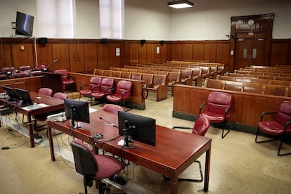 La sala del juzgado que preside el magistrado Juan Manuel Merchan en Nueva York, en una imagen del 12 de marzo. 