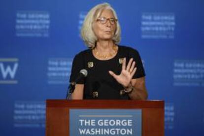 La directora gerente del Fondo Monetario Internacional (FMI), Christine Lagarde, alertó hoy de un impacto negativo a nivel mundial si Estados Unidos no aumenta el techo de la deuda, durante la reunión anual del FMI celebrada en Washington DC, EE.UU., el pasado jueves, 3 de octubre de 2013.