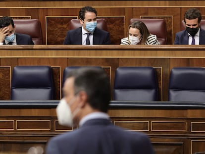 El presidente del Gobierno, Pedro Sánchez, interviene este jueves en una sesión de control al Gobierno, en el Congreso de los Diputados, Madrid, (España).