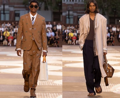 Los tonos tierra protagonizan la colección de Louis Vuitton diseñada por Pharrell Williams.