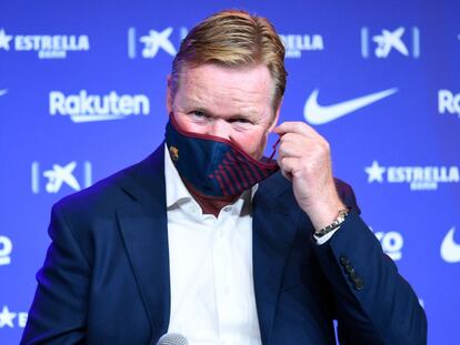 Koeman, en su presentación en el Camp Nou.