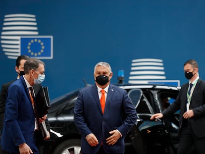 O primeiro-ministro húngaro, Viktor Orbán,em sua chegada ao Conselho Europeu, nesta quinta-feira em Bruxelas.