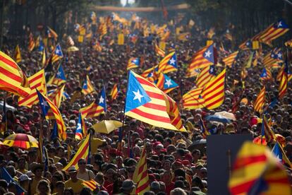 Miles de personas se manifiestan durante la Diada de 2014.
