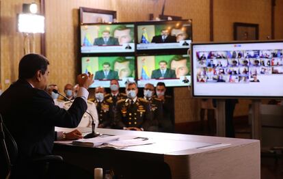 Nicolás Maduro, este miércoles durante una videoconferencia con diplomáticos y periodistas.