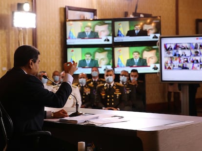 Nicolás Maduro, este miércoles durante una videoconferencia con diplomáticos y periodistas.