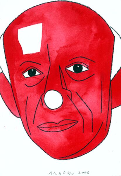 Eduardo Arroyo ha buscado retratar los ojos hipnotizadores de Picasso en esta ilustración homenaje.
