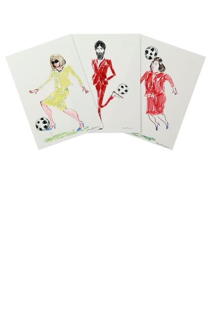 Set de tres tarjetas diseñadas por Jean Philippe Delhomme para Colette. El ilustrador ha dibujado a destacados personajes del mundo de la moda como Anna Wintour o Suzy Menkes jugando al fútbol (6 euros).