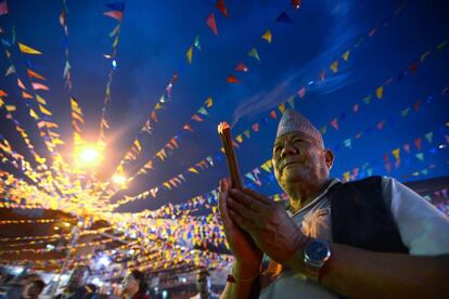 Festival Jatra Bhimsen, en honor al dios hindú Bhimsen, que según sus devotos trae prosperidad a sus negocios, en Lalitpur (Nepal).