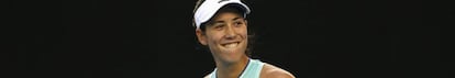 Muguruza celebra su triunfo frente a Cirstea.