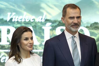 Spanish King Felipe VI and Queen Letizia at the opening of the 39th Fitur fair.