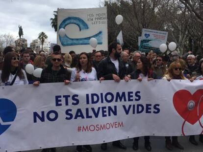 Manifestación en febrero en Palma para exigir que los médicos no tengan que aprender catalán.