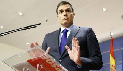 Rueda de prensa de Pedro Sánchez tras su última reunión con Rajoy.