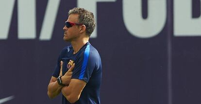 Luis Enrique, durant l'entrenament d'ahir.