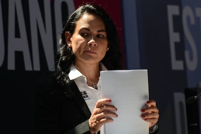 candidata Alejandra del Moral de la coalición PRI, PAN y PRD, el 4 de mayo en Naucalpan.