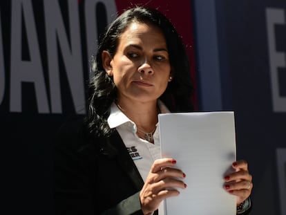 candidata Alejandra del Moral de la coalición PRI, PAN y PRD, el 4 de mayo en Naucalpan.