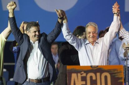 A&eacute;cio Neves e Fernando Henrique Cardoso na conven&ccedil;&atilde;o do PSDB.