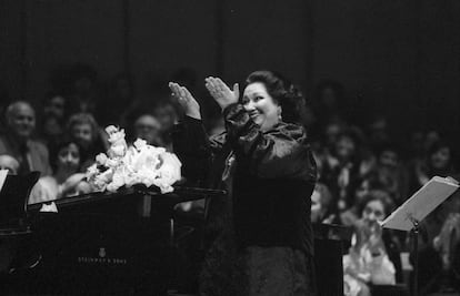 Montserrat Caballé en el Teatro Real de Madrid. 