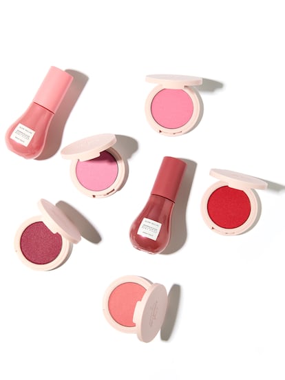 Colorete líquido de GLOW RECIPE (a la venta en Sephora) y colorete mate en polvo Hybrid Blush de KYLIE COSMETICS.