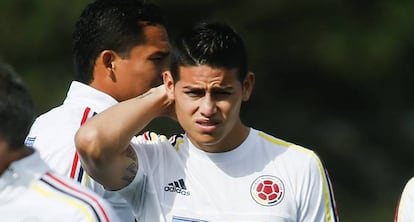 James Rodr&iacute;guez, durante un entrenamiento de Colombia en Nueva Jersey.