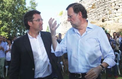 Alberto Núñez Feijóo y Mariano Rajoy, en Soutomaior.