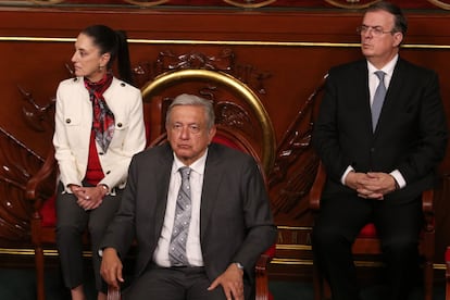 Claudia Sheinbaum, Andrés Manuel López Obrador y Marcelo Ebrard, en 2022.