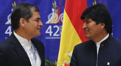 Rafael Correa y Evo Morales durante la última Asamblea de la OEA.
