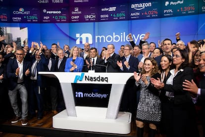 Ceremonia de estreno en Bolsa de Mobileye, en el Nasdaq de Nueva York