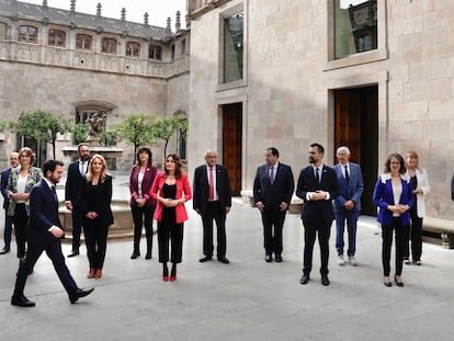 El presidente de la Generalitat, Pere Aragonès, preside el acto institucional con los nuevos consejeros.