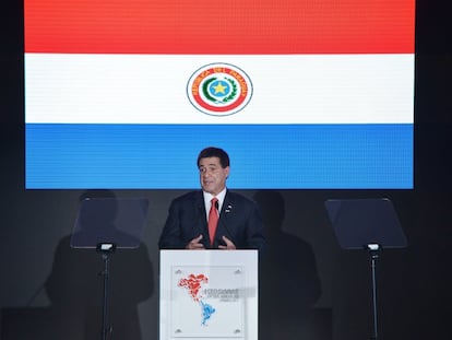 El expresidente paraguayo Horacio Cartes, durante una charla en Panamá.