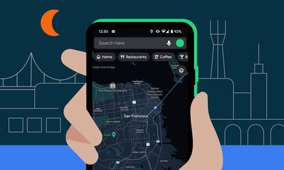 Modo oscuro de Google Maps.